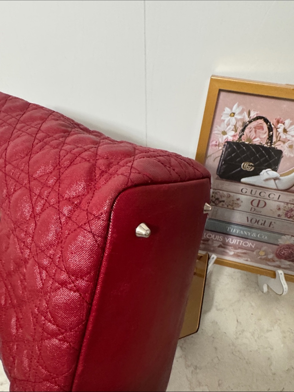 Dior Burgundy Quilted Tote with Signature Charms - Picture 4 of 13